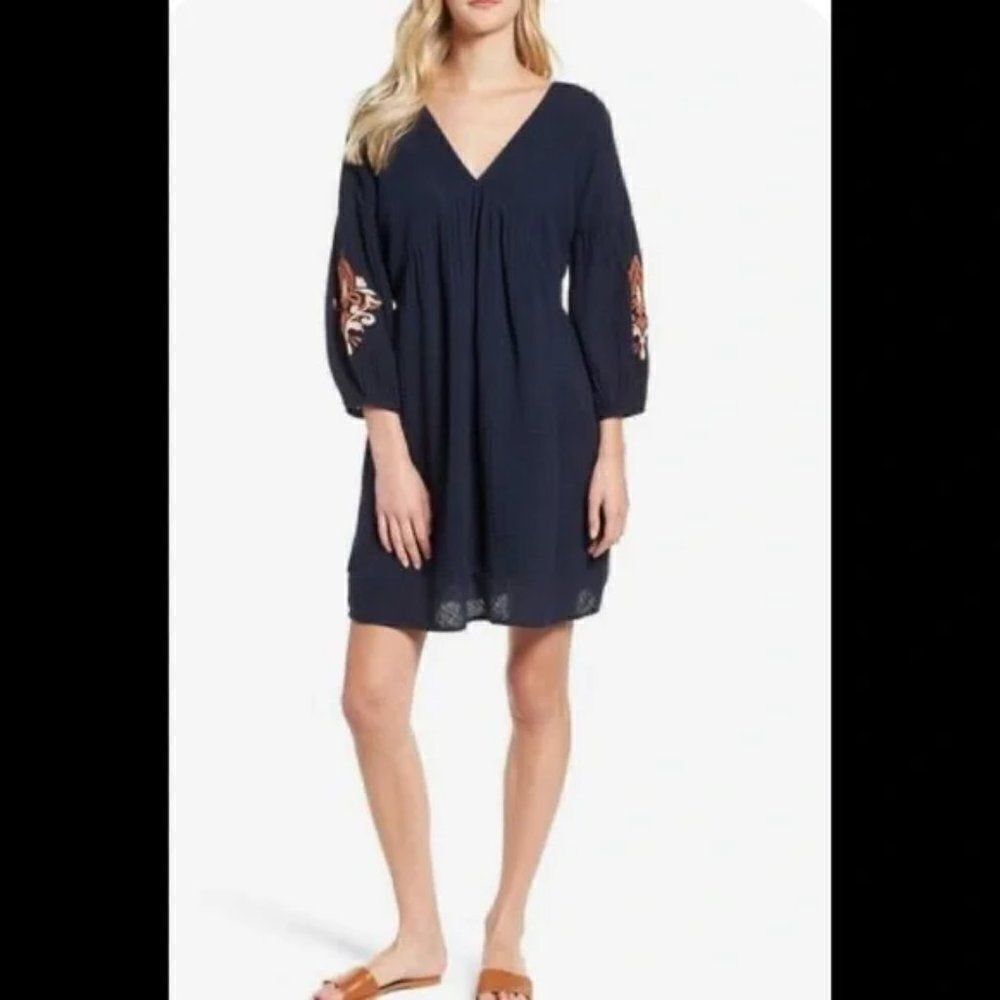 CASLON | Embroidered Long Sleeve Gauzy Mini Dress - [size Petite Small]